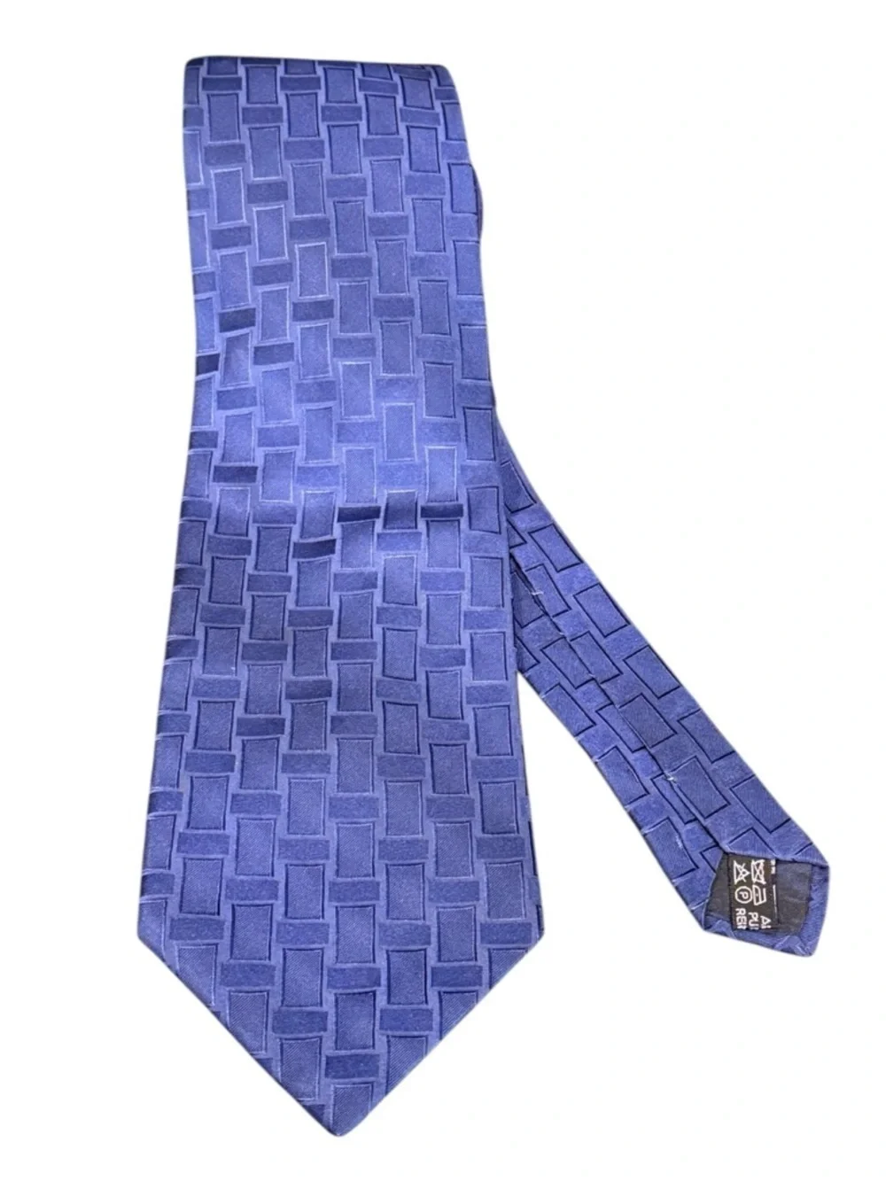 Lanvin Silk Necktie Navy Tone-on-Tone Jacquard Basketweave Geometric 3.75